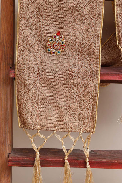 Luxurion World Customised Swagat Stole/Dupatta – Pastel Banarasi Antique Zari Cotton Stole With a Beautifully Matching Tassel & Brooch for Welcoming Guests at Weddings, Anniversaries or Grand Celebratory Occasions - Luxurion World