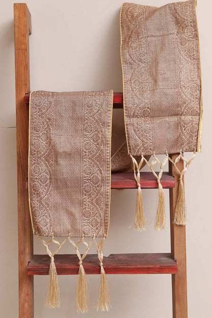 Luxurion World Customised Swagat Stole/Dupatta – Pastel Banarasi Antique Zari Cotton Stole With a Beautifully Matching Tassel & Brooch for Welcoming Guests at Weddings, Anniversaries or Grand Celebratory Occasions - Luxurion World