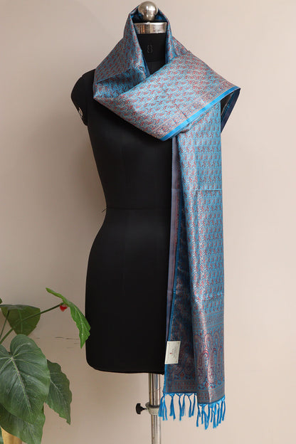 Elegant Blue Banarasi Silk Tanchui jamawar Stole - Luxurion World