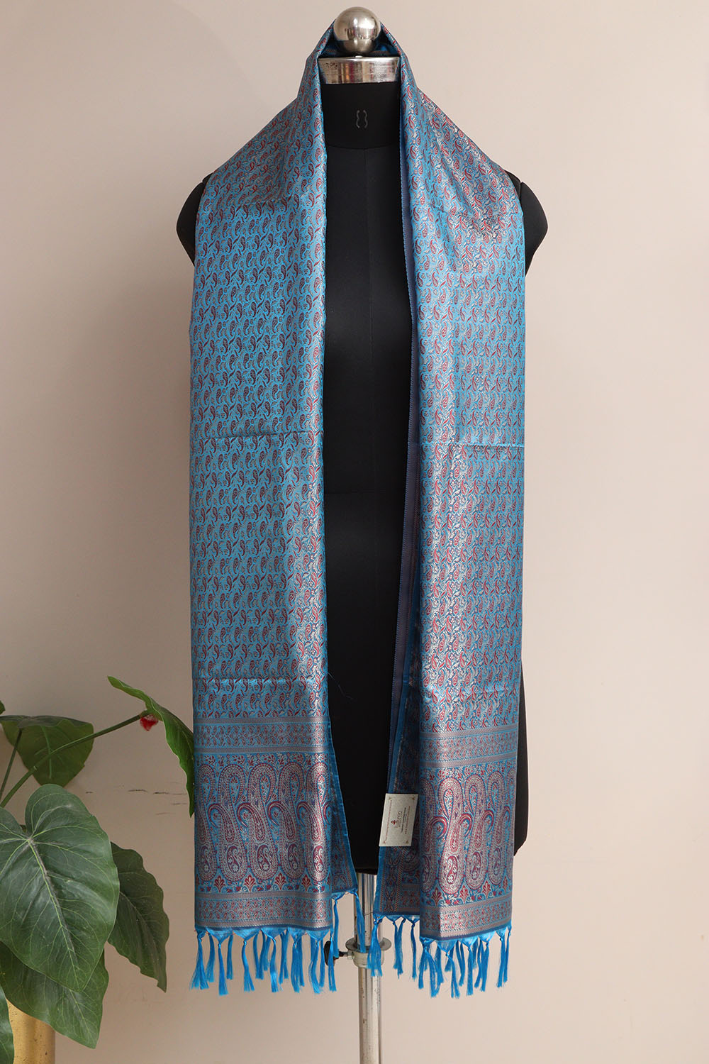 Elegant Blue Banarasi Silk Tanchui jamawar Stole - Luxurion World