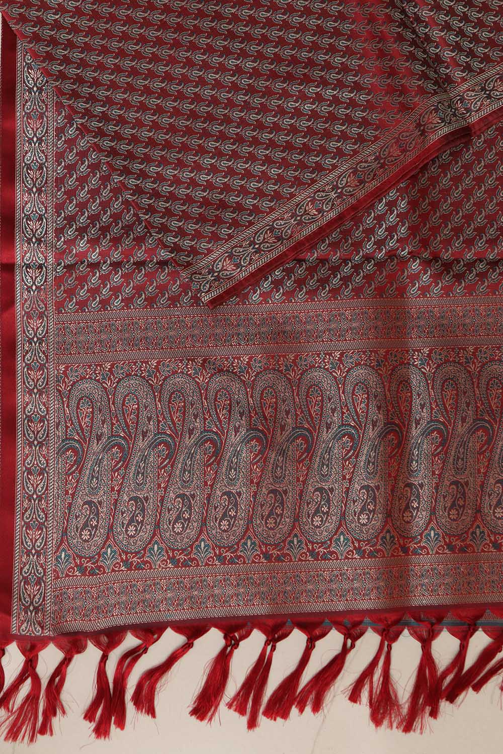 Elegant Maroon Banarasi Silk Tanchui jamawar Stole - Luxurion World