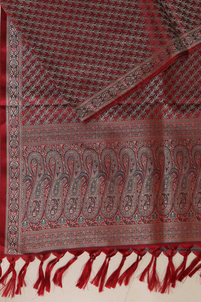 Elegant Maroon Banarasi Silk Tanchui jamawar Stole - Luxurion World