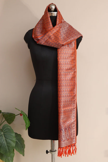 Elegant Orange Banarasi Silk Tanchui jamawar Stole - Luxurion World