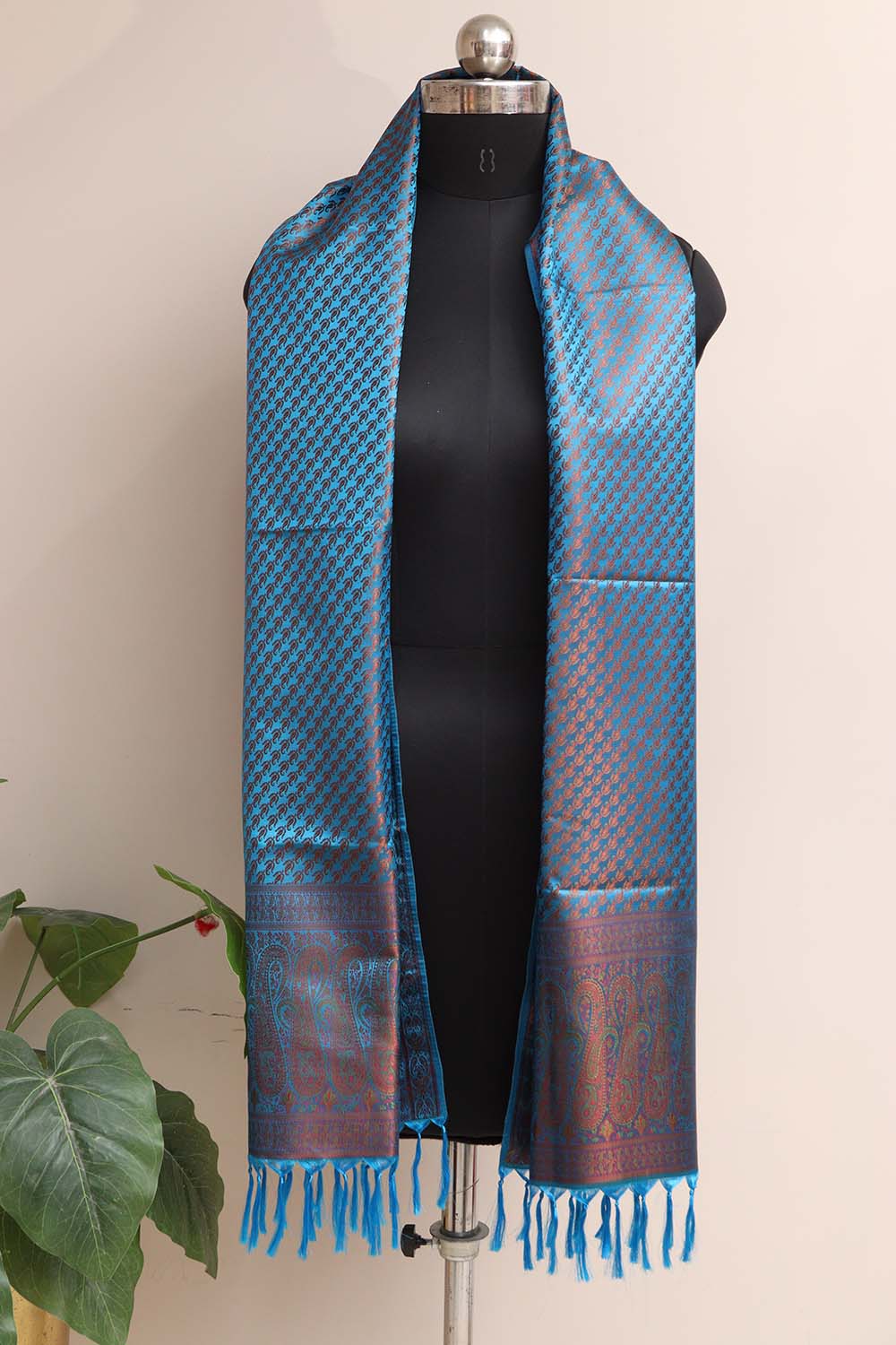 Elegant Blue Banarasi Silk Tanchui jamawar Stole - Luxurion World