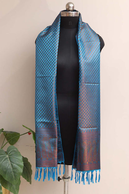 Elegant Blue Banarasi Silk Tanchui jamawar Stole - Luxurion World