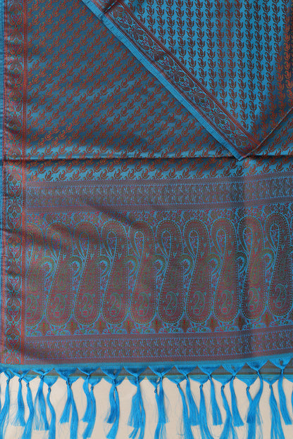 Elegant Blue Banarasi Silk Tanchui jamawar Stole - Luxurion World