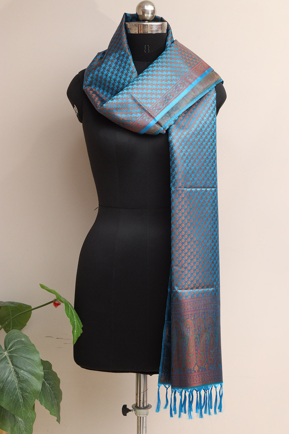Elegant Blue Banarasi Silk Tanchui jamawar Stole - Luxurion World