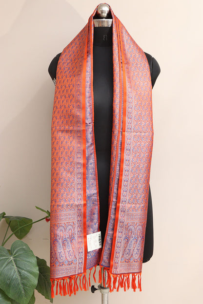 Elegant Orange Banarasi Silk Tanchui jamawar Stole - Luxurion World