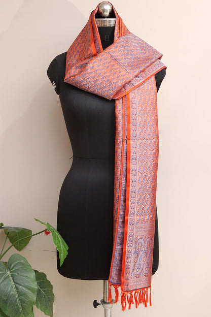Elegant Orange Banarasi Silk Tanchui jamawar Stole - Luxurion World