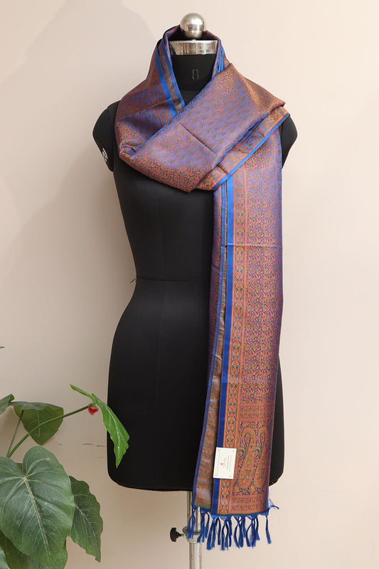 Elegant Blue Banarasi Silk Tanchui jamawar Stole - Luxurion World