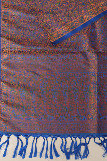 Elegant Blue Banarasi Silk Tanchui jamawar Stole - Luxurion World