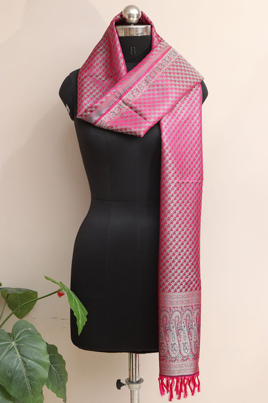 Elegant Pink Banarasi Silk Tanchui jamawar Stole - Luxurion World