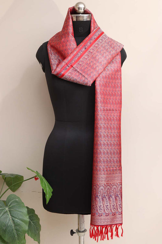 Elegant Red Banarasi Silk Tanchui jamawar Stole - Luxurion World