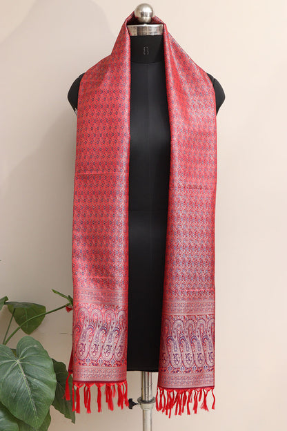 Elegant Red Banarasi Silk Tanchui jamawar Stole - Luxurion World