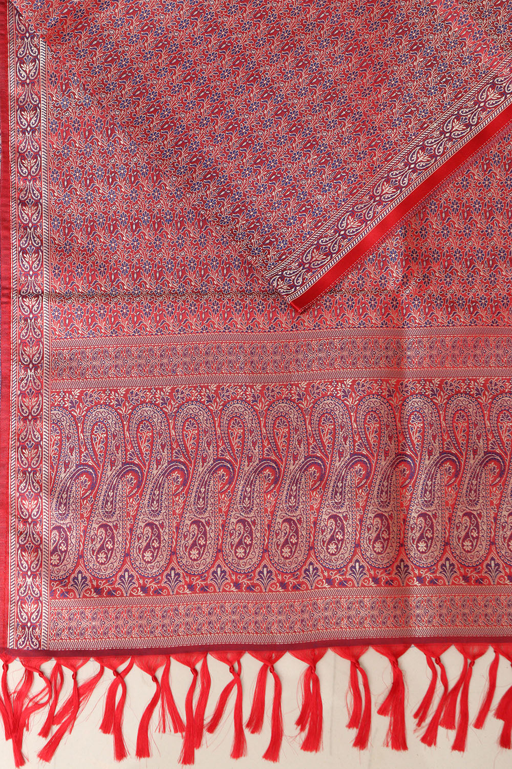 Elegant Red Banarasi Silk Tanchui jamawar Stole - Luxurion World