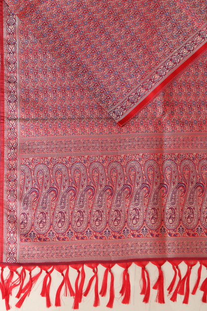 Elegant Red Banarasi Silk Tanchui jamawar Stole - Luxurion World