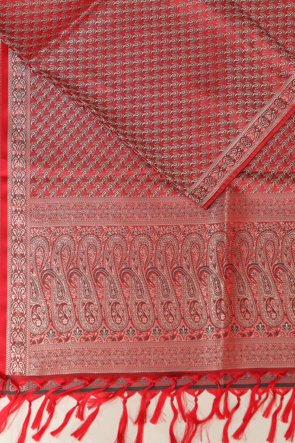 Elegant Red Banarasi Silk Tanchui jamawar Stole - Luxurion World
