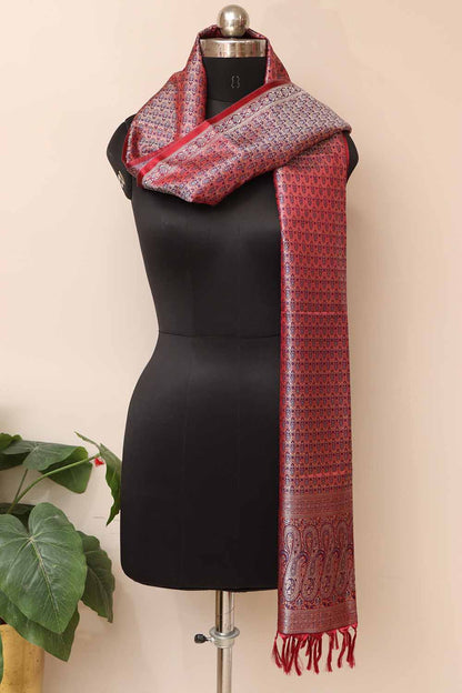 Elegant Maroon Banarasi Silk Tanchui jamawar Stole - Luxurion World