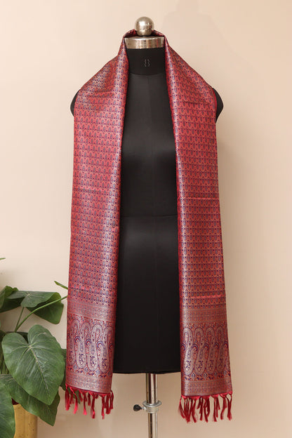 Elegant Maroon Banarasi Silk Tanchui jamawar Stole - Luxurion World