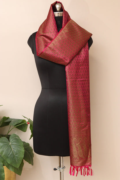 Beautiful Pink Banarasi Silk Tanchui jamawar Stole - Luxurion World