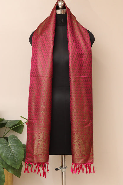 Beautiful Pink Banarasi Silk Tanchui jamawar Stole - Luxurion World