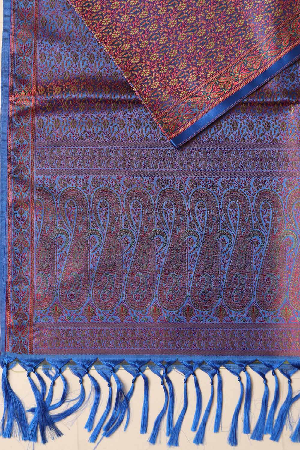 Blue Banarasi Silk Tanchui jamawar Stole - Luxurion World