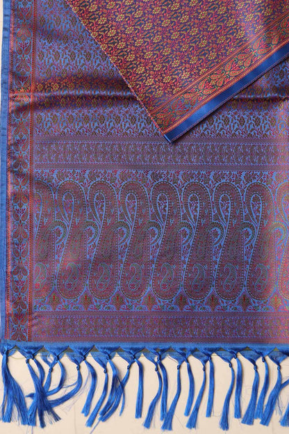 Blue Banarasi Silk Tanchui jamawar Stole - Luxurion World
