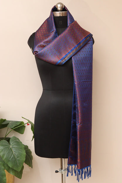Blue Banarasi Silk Tanchui jamawar Stole - Luxurion World