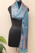 Elegant Blue Banarasi Silk Tanchui Jamawar Stole - Luxurion World- Crafted Heirlooms