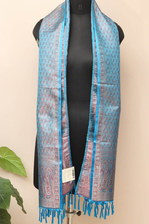 Elegant Blue Banarasi Silk Tanchui Jamawar Stole - Luxurion World- Crafted Heirlooms