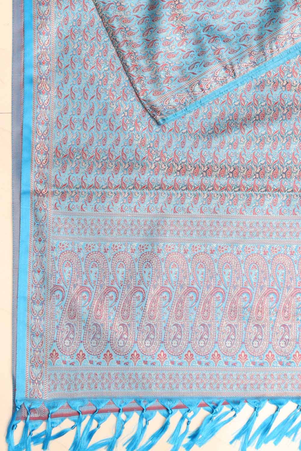 Elegant Blue Banarasi Silk Tanchui Jamawar Stole - Luxurion World- Crafted Heirlooms