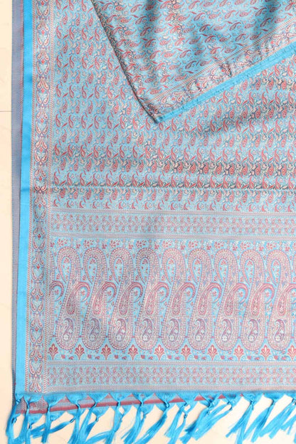 Elegant Blue Banarasi Silk Tanchui Jamawar Stole - Luxurion World