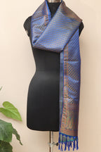 Elegant Blue Banarasi Silk Tanchui Jamawar Stole - Luxurion World- Crafted Heirlooms