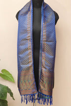 Elegant Blue Banarasi Silk Tanchui Jamawar Stole - Luxurion World- Crafted Heirlooms