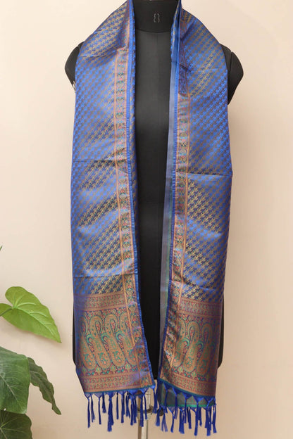 Elegant Blue Banarasi Silk Tanchui Jamawar Stole - Luxurion World