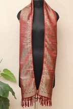 Elegant Red Banarasi Silk Tanchui Jamawar Stole - Luxurion World- Crafted Heirlooms