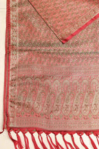 Elegant Red Banarasi Silk Tanchui Jamawar Stole - Luxurion World- Crafted Heirlooms