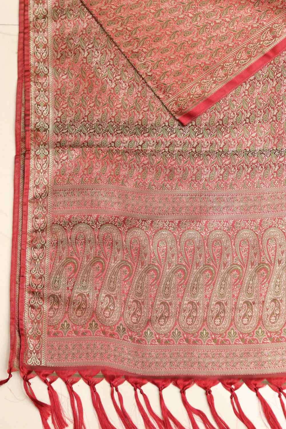 Elegant Red Banarasi Silk Tanchui Jamawar Stole - Luxurion World- Crafted Heirlooms