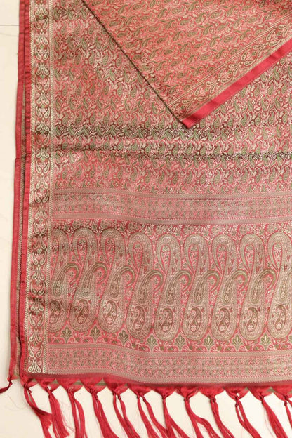 Elegant Red Banarasi Silk Tanchui Jamawar Stole - Luxurion World