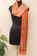 Elegant Orange Banarasi Silk Tanchui Jamawar Stole - Luxurion World- Crafted Heirlooms