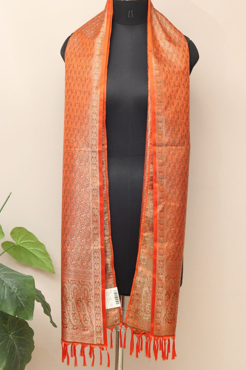 Elegant Orange Banarasi Silk Tanchui Jamawar Stole - Luxurion World- Crafted Heirlooms