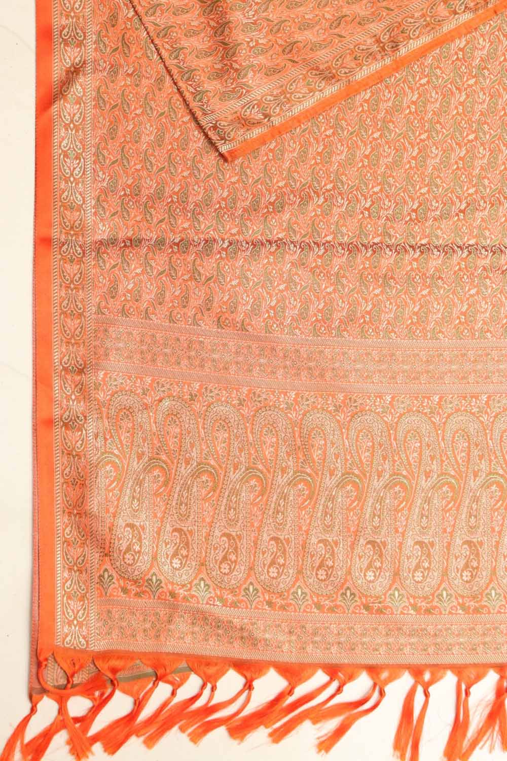 Elegant Orange Banarasi Silk Tanchui Jamawar Stole - Luxurion World- Crafted Heirlooms