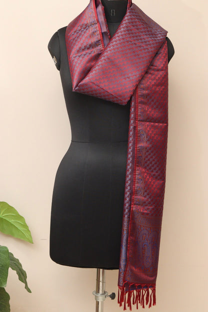 Elegant Maroon Banarasi Silk Tanchui Jamawar Stole - Luxurion World