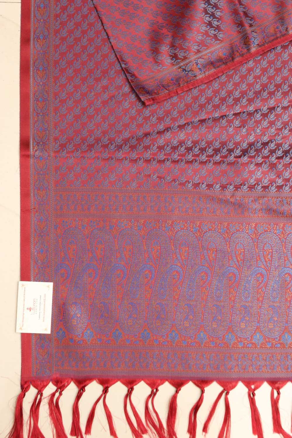 Elegant Maroon Banarasi Silk Tanchui Jamawar Stole - Luxurion World- Crafted Heirlooms