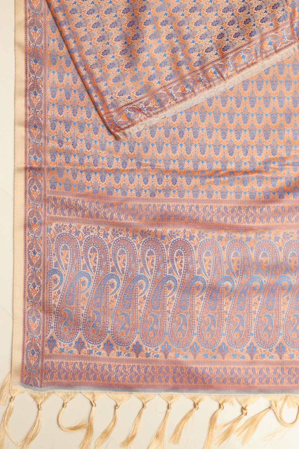 Elegant Pastel Banarasi Silk Tanchui Jamawar Stole - Luxurion World- Crafted Heirlooms