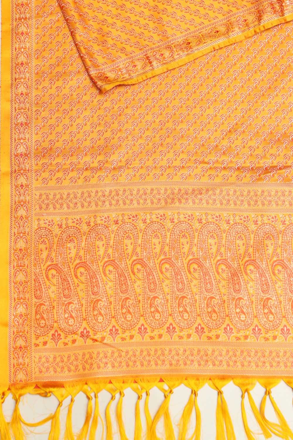 Yellow Banarasi Silk Tanchui Jamawar Stole - Elegant and Luxurious - Luxurion World- Crafted Heirlooms