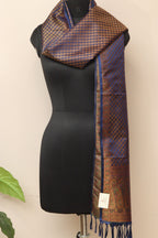 Elegant Blue Banarasi Silk Tanchui Jamawar Stole - Luxurion World- Crafted Heirlooms