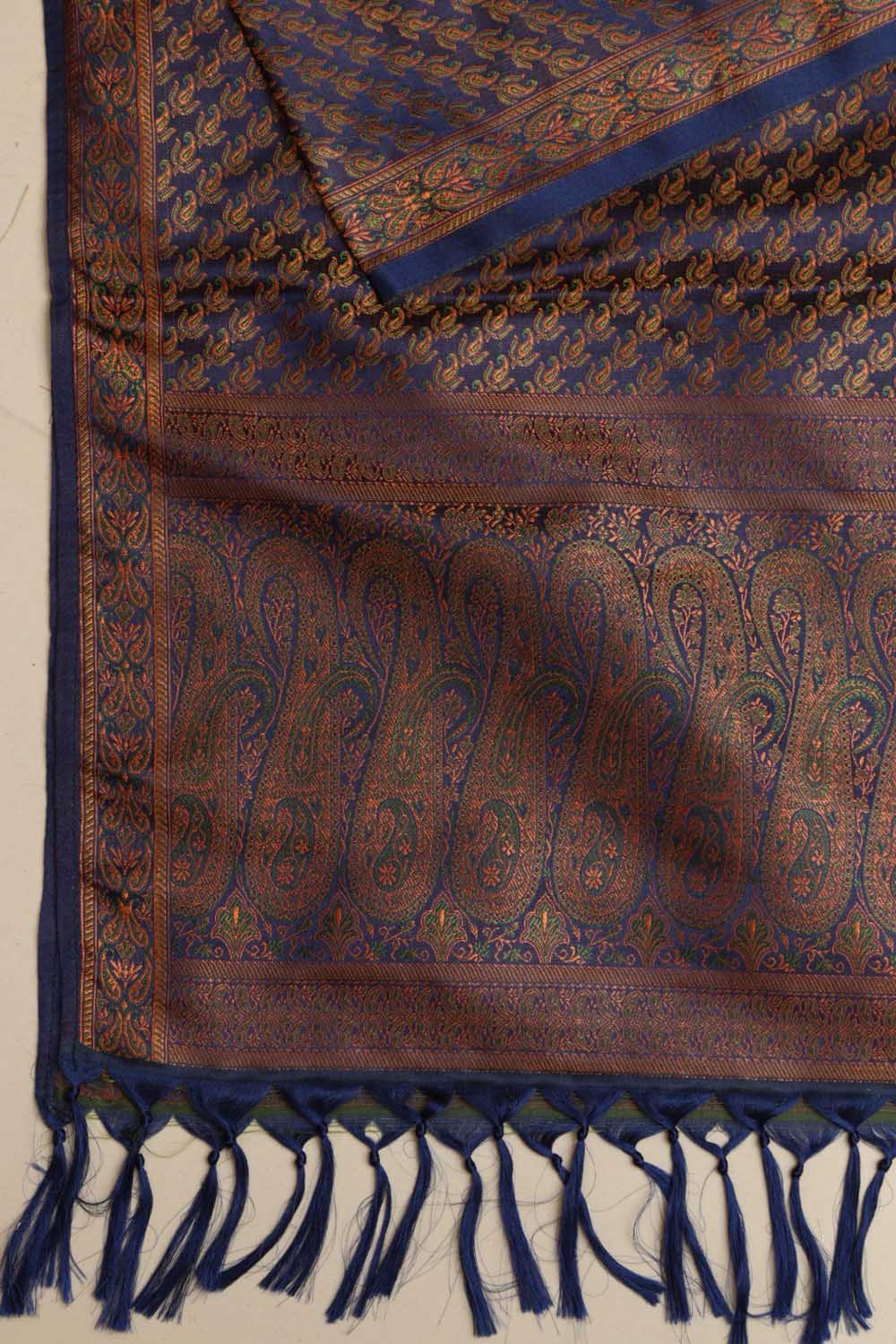 Elegant Blue Banarasi Silk Tanchui Jamawar Stole - Luxurion World- Crafted Heirlooms