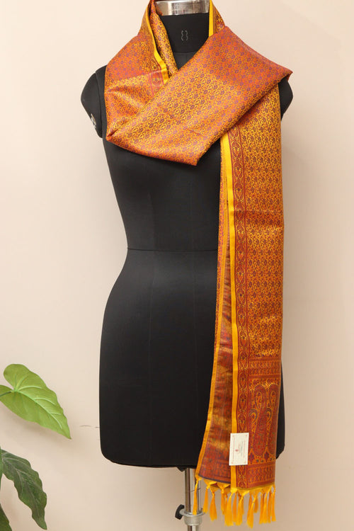 Yellow Banarasi Silk Tanchui Jamawar Stole - Elegant and Luxurious - Luxurion World- Crafted Heirlooms