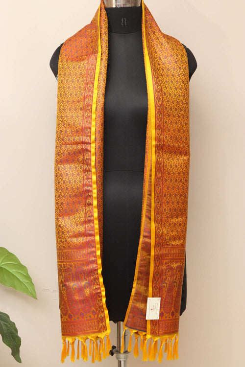 Yellow Banarasi Silk Tanchui Jamawar Stole - Elegant and Luxurious - Luxurion World- Crafted Heirlooms
